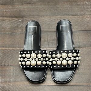 Dolce Vita Black Sandals with Pearl Accents
